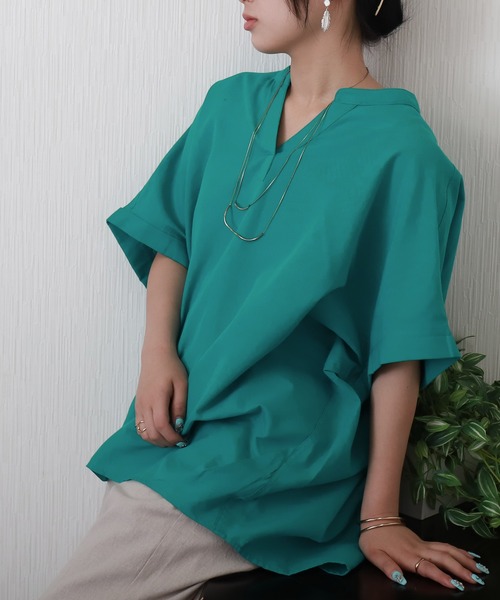 libelle more（リベル モア）の「【抗菌・UVカット・吸水速乾】「やわさらリネン」バンドカラーシャツ（シャツ/ブラウス・レディース・グリーン/ピンク/ブラック/オフホワイト/ブルー・M/L）」の21枚目の写真