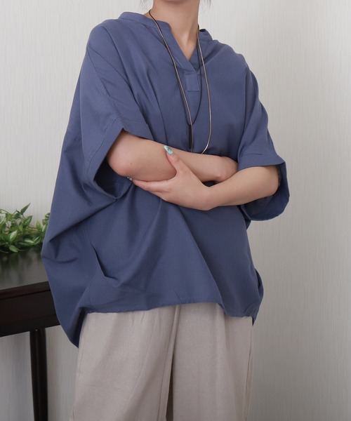 libelle more（リベル モア）の「【抗菌・UVカット・吸水速乾】「やわさらリネン」バンドカラーシャツ（シャツ/ブラウス・レディース・グリーン/ピンク/ブラック/オフホワイト/ブルー・M/L）」の11枚目の写真