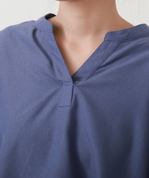 libelle more（リベル モア）の「【抗菌・UVカット・吸水速乾】「やわさらリネン」バンドカラーシャツ（シャツ/ブラウス・レディース・グリーン/ピンク/ブラック/オフホワイト/ブルー・M/L）」の15枚目の写真