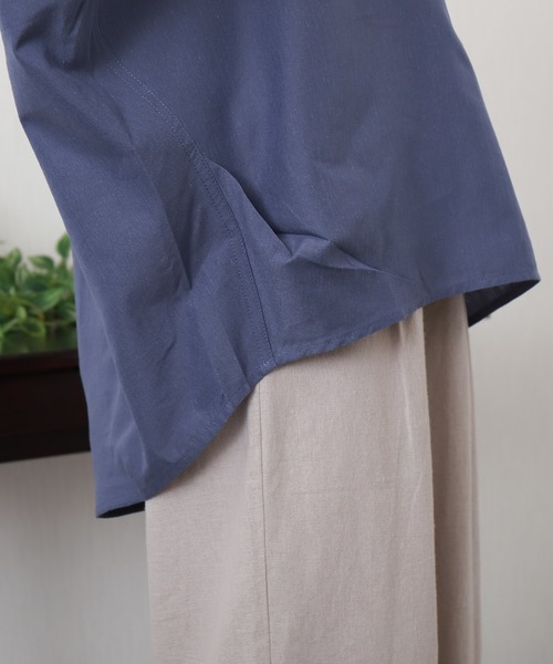 libelle more（リベル モア）の「【抗菌・UVカット・吸水速乾】「やわさらリネン」バンドカラーシャツ（シャツ/ブラウス・レディース・グリーン/ピンク/ブラック/オフホワイト/ブルー・M/L）」の6枚目の写真