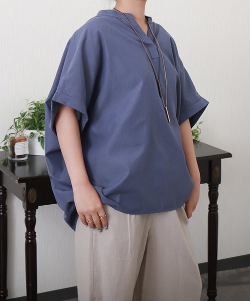 libelle more（リベル モア）の「【抗菌・UVカット・吸水速乾】「やわさらリネン」バンドカラーシャツ（シャツ/ブラウス・レディース・グリーン/ピンク/ブラック/オフホワイト/ブルー・M/L）」の13枚目の写真