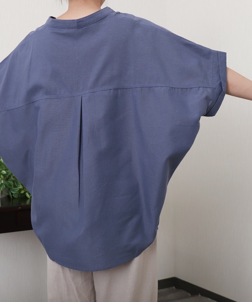 libelle more（リベル モア）の「【抗菌・UVカット・吸水速乾】「やわさらリネン」バンドカラーシャツ（シャツ/ブラウス・レディース・グリーン/ピンク/ブラック/オフホワイト/ブルー・M/L）」の7枚目の写真