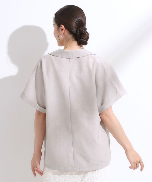 DRESKIP(ドレスキップ)の「【S-LL】さらりと着たい大人のための 麻調半袖ジャケット(テーラードジャケット・レディース・ナチュラル/ブラウン系/ネイビー・01/02/03/04)」の5枚目の写真