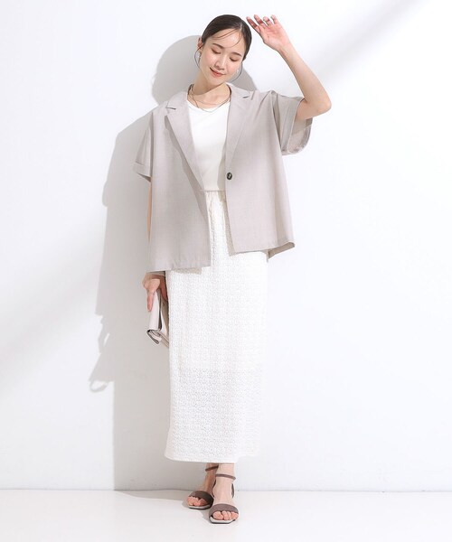 DRESKIP(ドレスキップ)の「【S-LL】さらりと着たい大人のための 麻調半袖ジャケット(テーラードジャケット・レディース・ナチュラル/ブラウン系/ネイビー・01/02/03/04)」の6枚目の写真