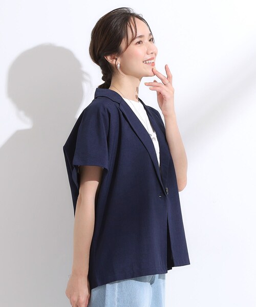 DRESKIP(ドレスキップ)の「【S-LL】さらりと着たい大人のための 麻調半袖ジャケット(テーラードジャケット・レディース・ナチュラル/ブラウン系/ネイビー・01/02/03/04)」の14枚目の写真