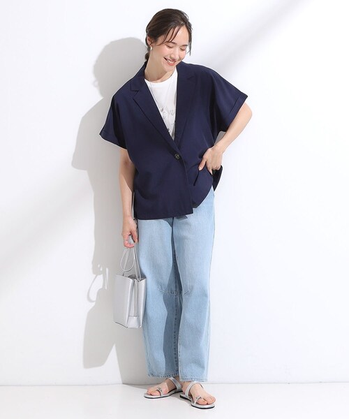 DRESKIP(ドレスキップ)の「【S-LL】さらりと着たい大人のための 麻調半袖ジャケット(テーラードジャケット・レディース・ナチュラル/ブラウン系/ネイビー・01/02/03/04)」の15枚目の写真