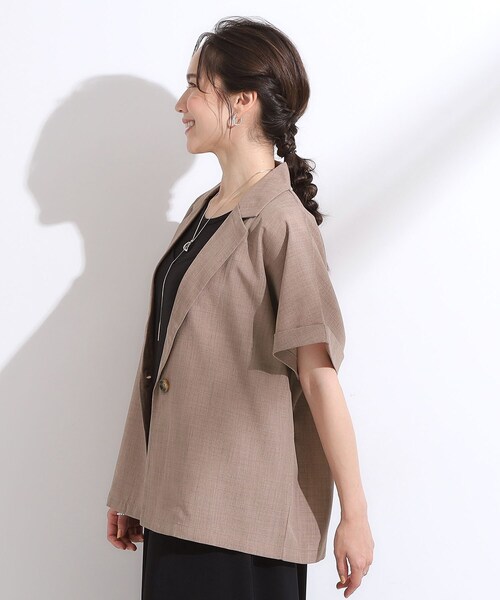 DRESKIP(ドレスキップ)の「【S-LL】さらりと着たい大人のための 麻調半袖ジャケット(テーラードジャケット・レディース・ナチュラル/ブラウン系/ネイビー・01/02/03/04)」の18枚目の写真