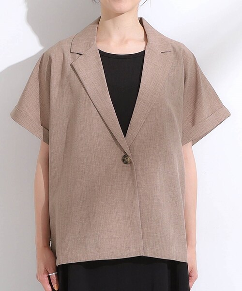 DRESKIP(ドレスキップ)の「【S-LL】さらりと着たい大人のための 麻調半袖ジャケット(テーラードジャケット・レディース・ナチュラル/ブラウン系/ネイビー・01/02/03/04)」の10枚目の写真