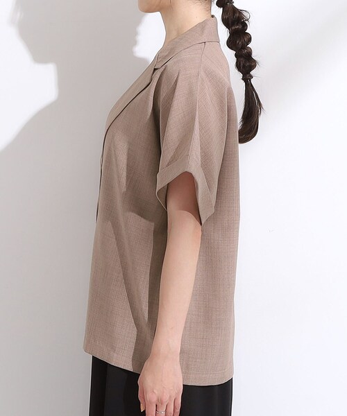 DRESKIP(ドレスキップ)の「【S-LL】さらりと着たい大人のための 麻調半袖ジャケット(テーラードジャケット・レディース・ナチュラル/ブラウン系/ネイビー・01/02/03/04)」の11枚目の写真