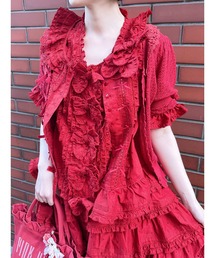 【美品】ピンクハウス　長袖シャツ　ブラウス　赤　レッド　綿100% PINK HOUSE ブラウス シャツ ローンフリルブラウス レディース