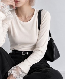 【手元に咲く、レースの魔法】テレコ長袖レース使いトップス 秋服