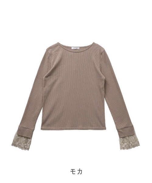 CLOTHY（クロシィ）の「【手元に咲く、レースの魔法】テレコ長袖レース使いトップス 秋服（Tシャツ/カットソー・レディース・モカ/ブラック/ブラウン/その他/アイボリー・MEDIUM/LARGE）」の10枚目の写真
