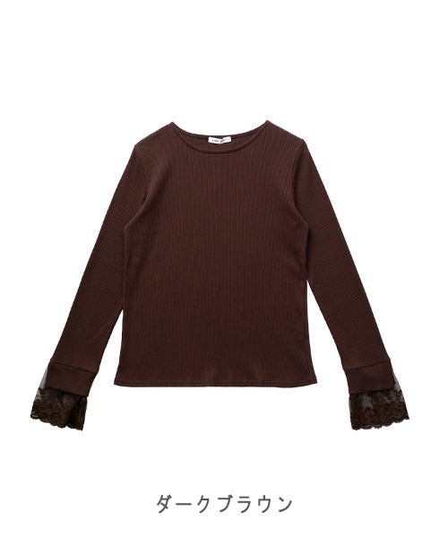 CLOTHY（クロシィ）の「【手元に咲く、レースの魔法】テレコ長袖レース使いトップス 秋服（Tシャツ/カットソー・レディース・モカ/ブラック/ブラウン/その他/アイボリー・MEDIUM/LARGE）」の11枚目の写真