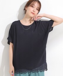 【S-LL】着るだけで簡単にコーデが決まる レースレイヤード風ドルマントップス