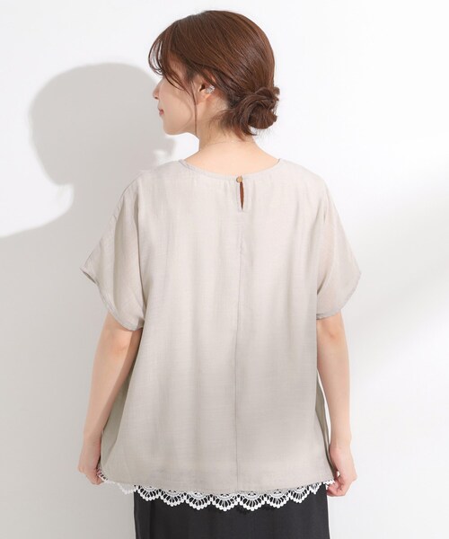 SHOO・LA・RUE（シューラルー）の「【S-LL】着るだけで簡単にコーデが決まる スラブドッキングトップス（Tシャツ/カットソー・レディース・グリーン/ネイビー/ナチュラル・01/02/03/04）」の5枚目の写真