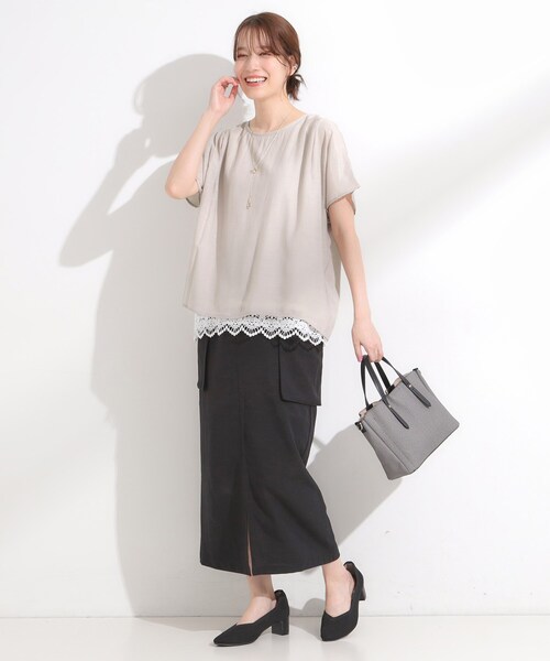 SHOO・LA・RUE（シューラルー）の「【S-LL】着るだけで簡単にコーデが決まる スラブドッキングトップス（Tシャツ/カットソー・レディース・グリーン/ネイビー/ナチュラル・01/02/03/04）」の6枚目の写真