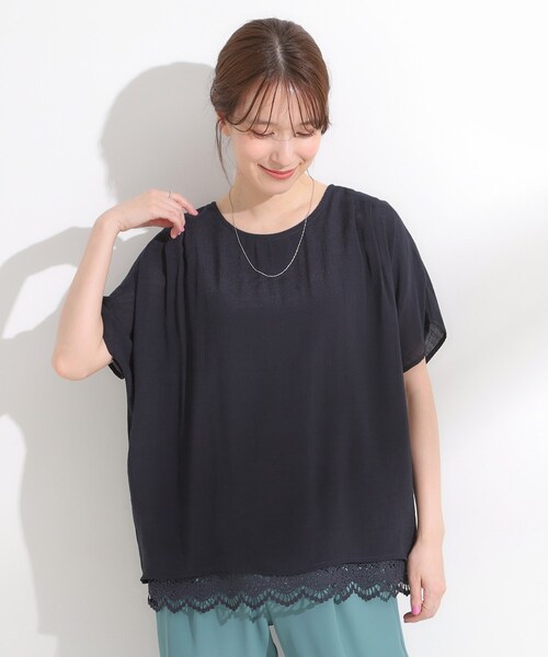 SHOO・LA・RUE（シューラルー）の「【S-LL】着るだけで簡単にコーデが決まる スラブドッキングトップス（Tシャツ/カットソー・レディース・グリーン/ネイビー/ナチュラル・01/02/03/04）」の8枚目の写真