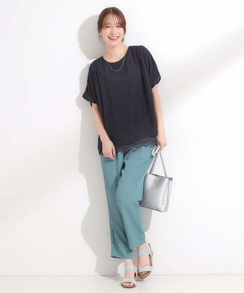 SHOO・LA・RUE（シューラルー）の「【S-LL】着るだけで簡単にコーデが決まる スラブドッキングトップス（Tシャツ/カットソー・レディース・グリーン/ネイビー/ナチュラル・01/02/03/04）」の10枚目の写真