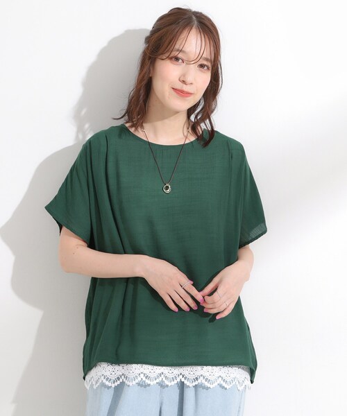 SHOO・LA・RUE（シューラルー）の「【S-LL】着るだけで簡単にコーデが決まる スラブドッキングトップス（Tシャツ/カットソー・レディース・グリーン/ネイビー/ナチュラル・01/02/03/04）」の12枚目の写真