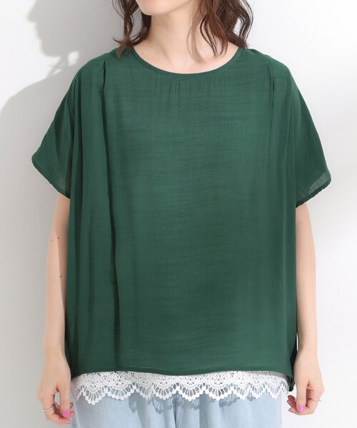 SHOO・LA・RUE（シューラルー）の「【S-LL】着るだけで簡単にコーデが決まる スラブドッキングトップス（Tシャツ/カットソー・レディース・グリーン/ネイビー/ナチュラル・01/02/03/04）」の16枚目の写真