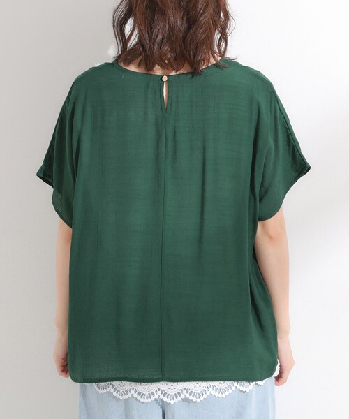 SHOO・LA・RUE（シューラルー）の「【S-LL】着るだけで簡単にコーデが決まる スラブドッキングトップス（Tシャツ/カットソー・レディース・グリーン/ネイビー/ナチュラル・01/02/03/04）」の18枚目の写真