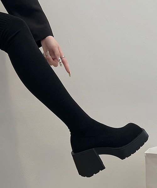 c.u.l（シーユーエル）の「厚底 ストレッチ ニーハイブーツ ニットソックスブーツ culs148（ブーツ・レディース・ブラック/グレー・39/38/37/36）」の8枚目の写真