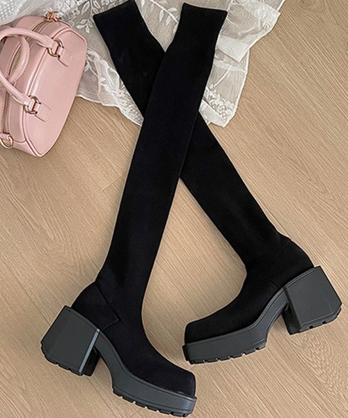 c.u.l（シーユーエル）の「厚底 ストレッチ ニーハイブーツ ニットソックスブーツ culs148（ブーツ・レディース・ブラック/グレー・39/38/37/36）」の15枚目の写真