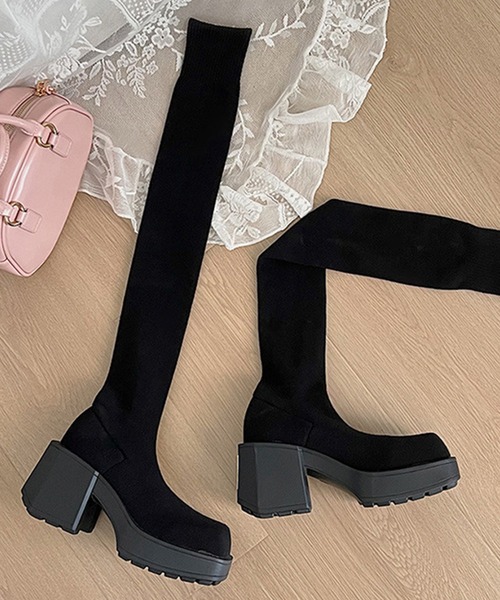 c.u.l（シーユーエル）の「厚底 ストレッチ ニーハイブーツ ニットソックスブーツ culs148（ブーツ・レディース・ブラック/グレー・39/38/37/36）」の16枚目の写真