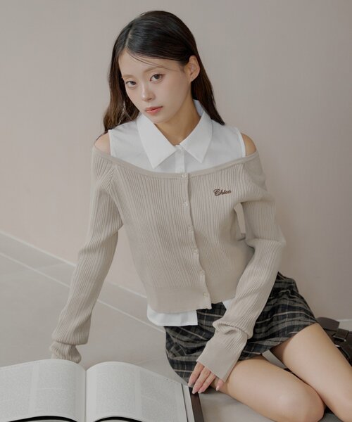 eyeelilike星柄　2way y2k カーディガン シャツ シャギーモヘアタッチダイヤニットカーディガン＜ブラック＞(S