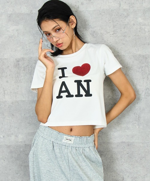 ANAP（アナップ）の「I LOVE ラメ プリント Tシャツ（Tシャツ/カットソー・レディース・ホワイト/ブラウン・FREE）」の2枚目の写真