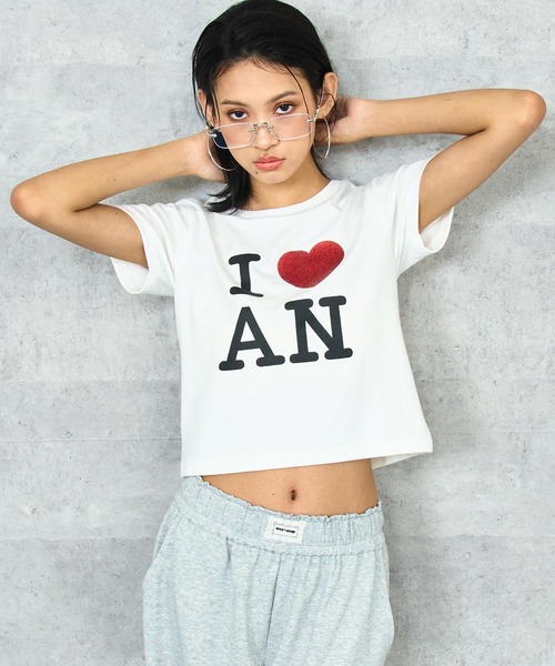 ANAP（アナップ）の「I LOVE ラメ プリント Tシャツ（Tシャツ/カットソー・レディース・ホワイト/ブラウン・FREE）」の4枚目の写真