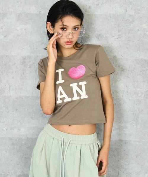 ANAP（アナップ）の「I LOVE ラメ プリント Tシャツ（Tシャツ/カットソー・レディース・ホワイト/ブラウン・FREE）」の7枚目の写真