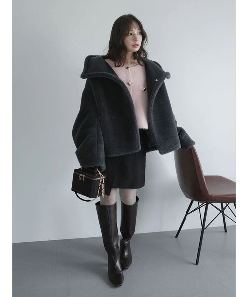 週末価格★今期★Manna マンナ　ニットジャケット★黒 セール】CHNラクーンニットジャケット（ノーカラージャケット