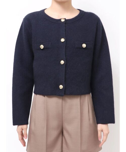 ネイビー CHNラクーンニットジャケット フォックスウールニットジャケット CHNラクーンニットジャケット（ノーカラージャケット）｜LAGUNAMOON