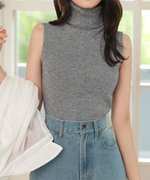 KOBE LETTUCE(コウベレタス)の「ハイネックノースリーブニットトップス(ニット/セーター・レディース・ブラウン/アイボリー/杢グレー・M)」の6枚目の写真