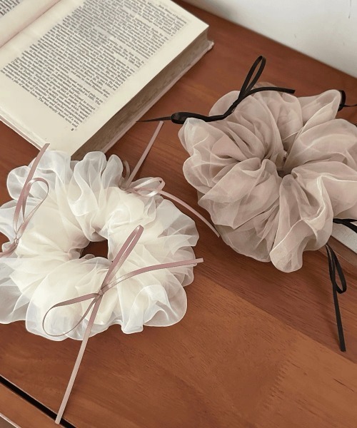 セール】オーガンジーリボンシュシュ ヘアアクセサリー 大きめ 韓国風