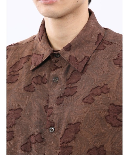 m.f.editorial（エムエフエディトリアル）の「【ウォッシャブル】グロウスバイインジアティック リーフ柄ジャガード 半袖シャツ（シャツ/ブラウス・メンズ・ダークウッド/ブラック・MEDIUM/LARGE）」の10枚目の写真