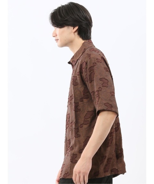 m.f.editorial（エムエフエディトリアル）の「【ウォッシャブル】グロウスバイインジアティック リーフ柄ジャガード 半袖シャツ（シャツ/ブラウス・メンズ・ダークウッド/ブラック・MEDIUM/LARGE）」の13枚目の写真