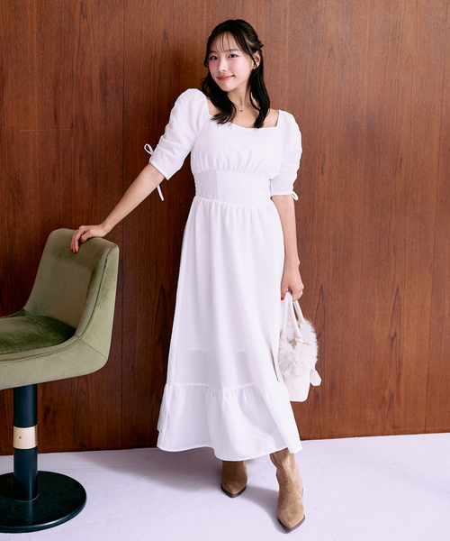 Mi-je(ミジェ)の「袖シャーリングワンピース【韓国ファッション】(シャツワンピース・レディース・オフホワイト/カラフル・F)」の12枚目の写真