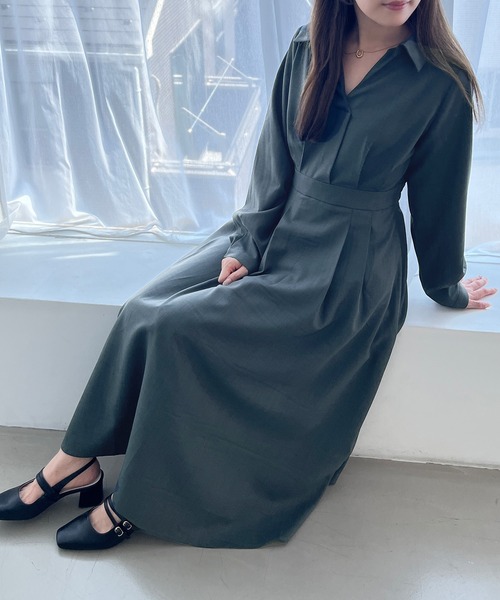 セール】WEB限定 2025秋冬新作 スキッパ―タックワンピース（ワンピース