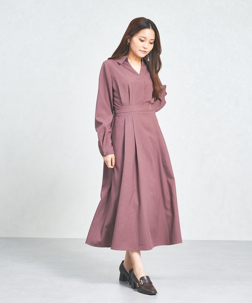 MISCH MASCH（ミッシュマッシュ）の「WEB限定 スキッパ―タックワンピース（ワンピース・レディース・チャコールグレー/ワイン・ﾌﾘ-）」の5枚目の写真
