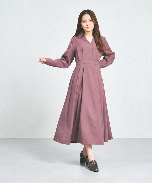 MISCH MASCH（ミッシュマッシュ）の「WEB限定 スキッパ―タックワンピース（ワンピース・レディース・チャコールグレー/ワイン・ﾌﾘ-）」の6枚目の写真