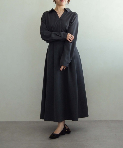 MISCH MASCH（ミッシュマッシュ）の「WEB限定 スキッパ―タックワンピース（ワンピース・レディース・チャコールグレー/ワイン・ﾌﾘ-）」の9枚目の写真