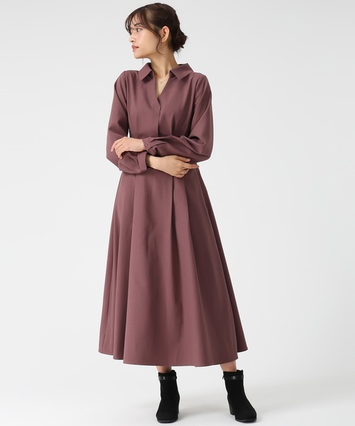 MISCH MASCH（ミッシュマッシュ）の「WEB限定 スキッパ―タックワンピース（ワンピース・レディース・チャコールグレー/ワイン・ﾌﾘ-）」の7枚目の写真