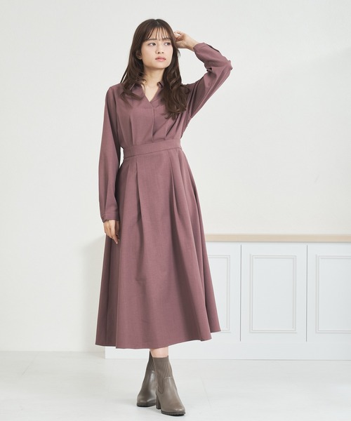 MISCH MASCH（ミッシュマッシュ）の「WEB限定 スキッパ―タックワンピース（ワンピース・レディース・チャコールグレー/ワイン・ﾌﾘ-）」の22枚目の写真