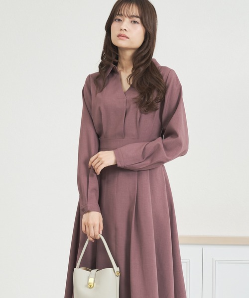 MISCH MASCH（ミッシュマッシュ）の「WEB限定 スキッパ―タックワンピース（ワンピース・レディース・チャコールグレー/ワイン・ﾌﾘ-）」の20枚目の写真