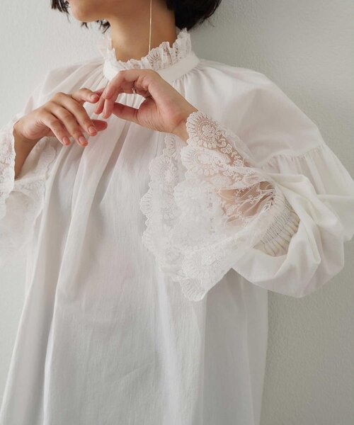 【美品】ウィムガゼット　洗える　レースギャザーブラウス　コットン　2024AW 美品】ウィムガゼット 洗える レースギャザーブラウス コットン