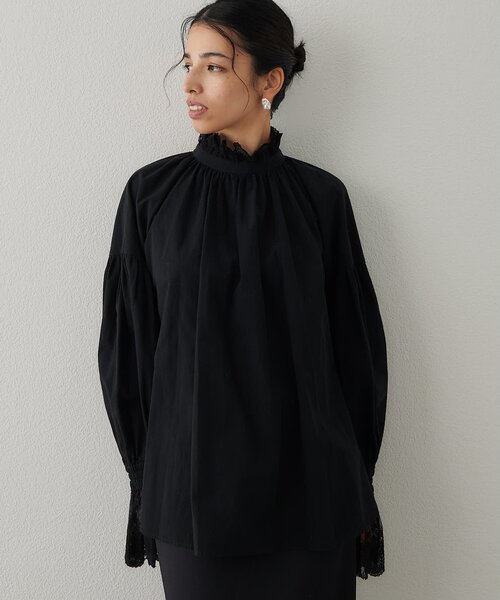 【美品】ウィムガゼット　洗える　レースギャザーブラウス　コットン　2024AW 美品】ウィムガゼット 洗える レースギャザーブラウス コットン