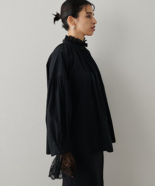 Whim Gazette（ウィムガゼット）の「レースギャザーブラウス（シャツ/ブラウス・レディース・ブラック/オフホワイト・FREE）」の4枚目の写真