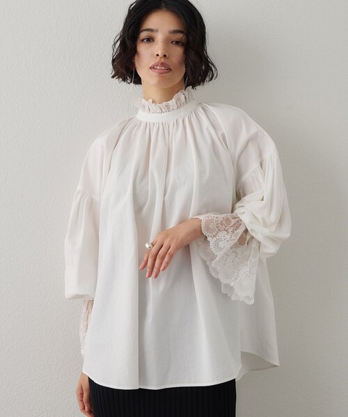 【美品】ウィムガゼット　洗える　レースギャザーブラウス　コットン　2024AW レースギャザーブラウス（シャツ/ブラウス）｜Whim Gazette